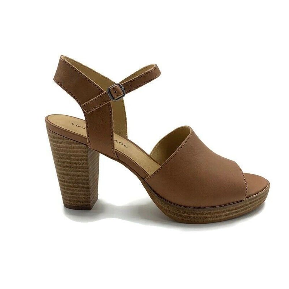 Lucky Brand Leather Tan Block Heel Sandals Size 10